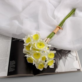 Цветы искусственные "Нарцисс люкс"диам.цветка-5см  (6 штук в связке) 30 см, бело-жёлтый