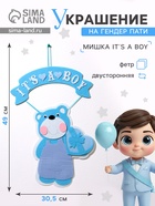 Украшение на гендер пати «Подвеска Мишка It's a Boy», 30.5×30.5×49 см, голубое - Фото 1