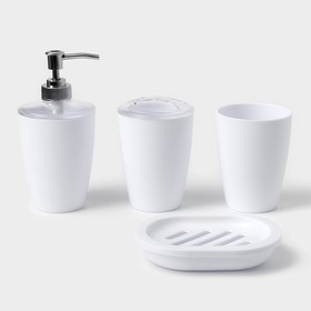 Набор для ванной «Эталон», 4 предмета: дозатор для мыла, мыльница, 2 стакана, 24×8×17 см, цвет белый