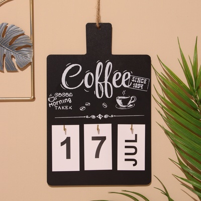 Сувенир вечный календарь подвесной Coffee, 0.7×17×26.5 см, дерево, чёрный