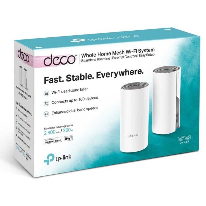 Бесшовный Mesh роутер TP-Link Deco E4 (DECO E4) AC1200, 100 Мбит/с, 2 шт, белый - фото 51631400