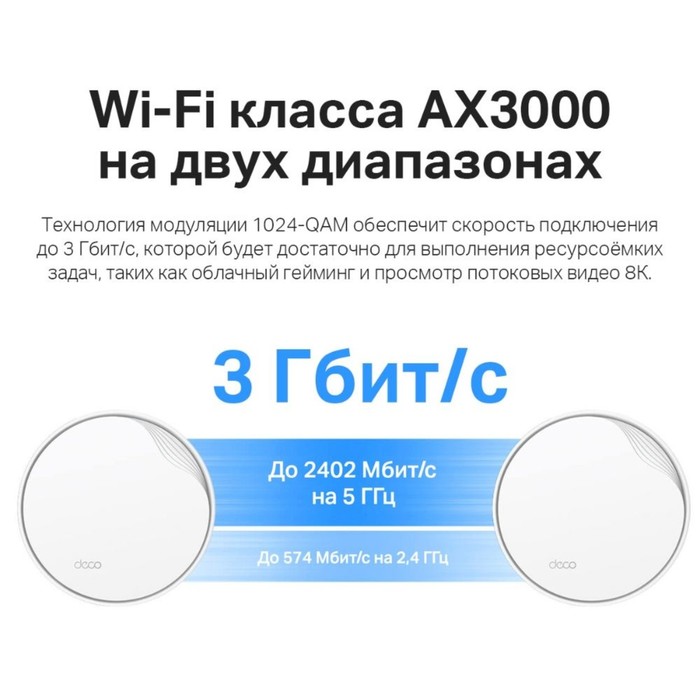 Бесшовный Mesh роутер TP-Link Deco X50-PoE(1-pack) AX3000 1000/2500BASE-T белый - фото 51627708