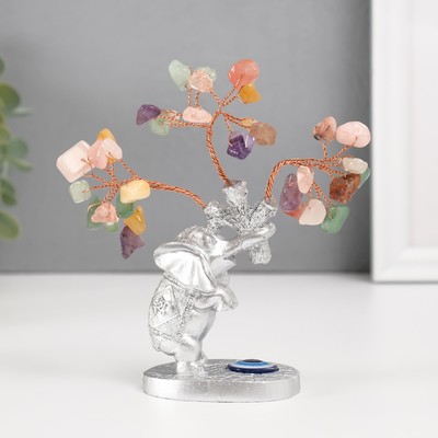 Бонсай декоративный «Денежное дерево: Серебристый слон с денежным деревом», цветные 36 камней, 6.2×4.5×13.5 см