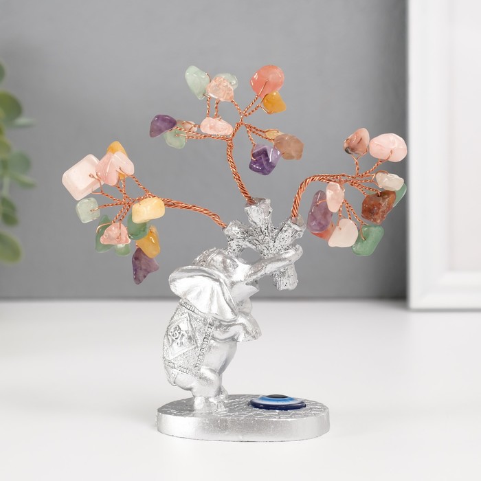 

Сувенир бонсай "Серебристый слон с денежным деревом" цветные 36 камней 6,2х4,5х13,5 см