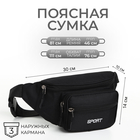 Сумка поясная на молнии, 30×10×14 см, с наружными карманами, чёрная - Фото 1