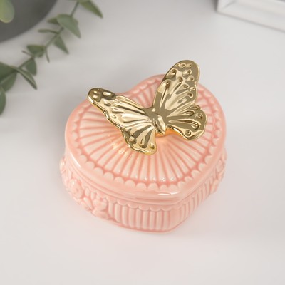 Шкатулка керамика "Бабочка прованс" розовая 8,5х9,3х8,5 см