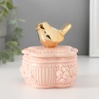 Шкатулка керамика "Птичка на цветке прованс" розовая 8,5х8,5х9,2 см - Фото 2