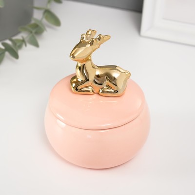 Шкатулка для украшений «Золотой олень», керамика, розовая, 8×8×10 см