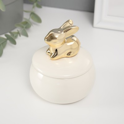 Шкатулка для украшений «Золотой кролик», керамика, белая, 8×8×10 см