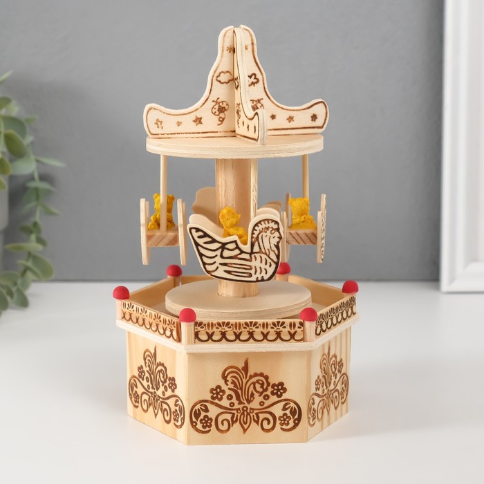 Сувенир музыкальный механический «Фигурка карусель: мишка в лодочке», дерево, 10×11.5×18.5 см