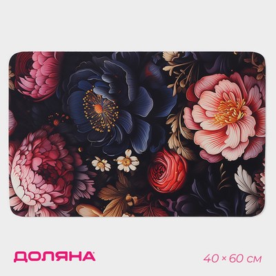 Коврик для дома Доляна Black Flowers, диатомитовый, 40×60 см