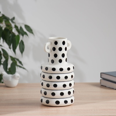 Ваза «Пикассо», ручная роспись, кольца горох, 22×11 см, керамика, чёрно-белая