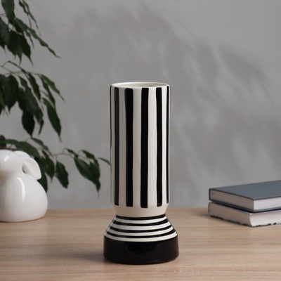 Ваза «Пикассо», ручная роспись, полосы узор, 26×11 см, керамика, чёрно-белая