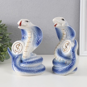 Набор фигурок керамика «Кобры с монетами», 2 шт., синие с золотом, 9×12.2×15.5 см 10459441