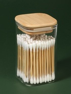 Органайзер для хранения ватных палочек «BAMBOO», с крышкой, 10×6×6 см, прозрачный, коричневый - Фото 3