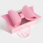 Коробка подарочная с бантом, ручками и прозрачной крышкой 35 х 21 х 15 см Розовая - Фото 2