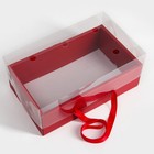 Коробка подарочная с бантом, ручками и прозрачной крышкой 35 х 21 х 15 см Красная - Фото 4