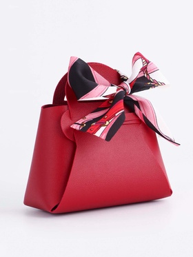 Кожаная подарочная сумочка для бижутерии и сувениров, красная с бантом (лента), 13?12?5.5 см (комплект 20 шт)