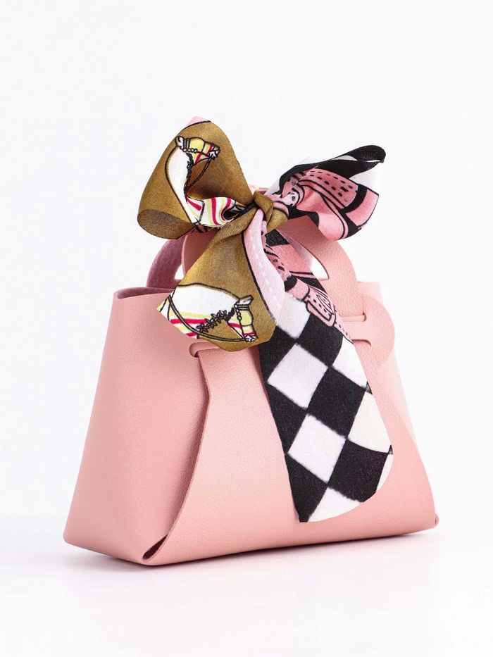 Кожаная подарочная сумочка для бижутерии и сувениров, розовая с бантом (лента), 13×12×5.5 см - Фото 1