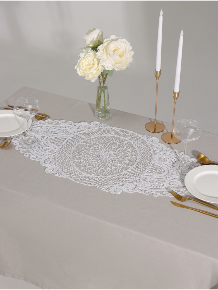 Дорожка на стол Этель ажурная, белая, 40×90 см, 100%п/э - Фото 1