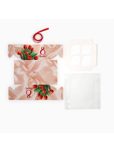 Коробка для капкейка «8 марта», 16×16×10 см