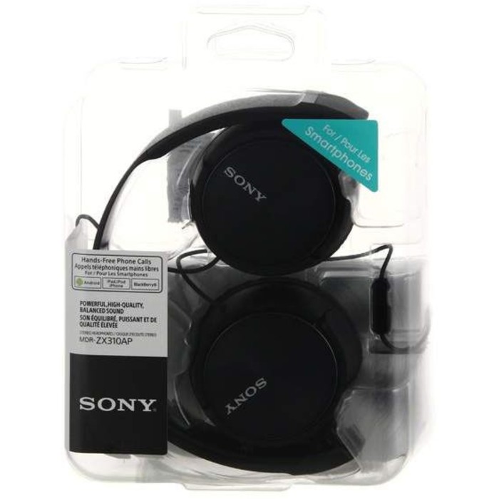 Гарнитура накладные Sony MDR-ZX310AP 1.2м черный проводные оголовье - фото 51628159