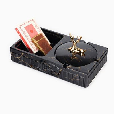 Пепельница «Мрамор», 22.3×12.4×10.5 см, керамика, с крышкой, черная