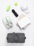 Сумка спортивная на молнии TEXTURA, с подкладкой, длинный ремень, маленький размер, с акцентным принтом, серая - Фото 3