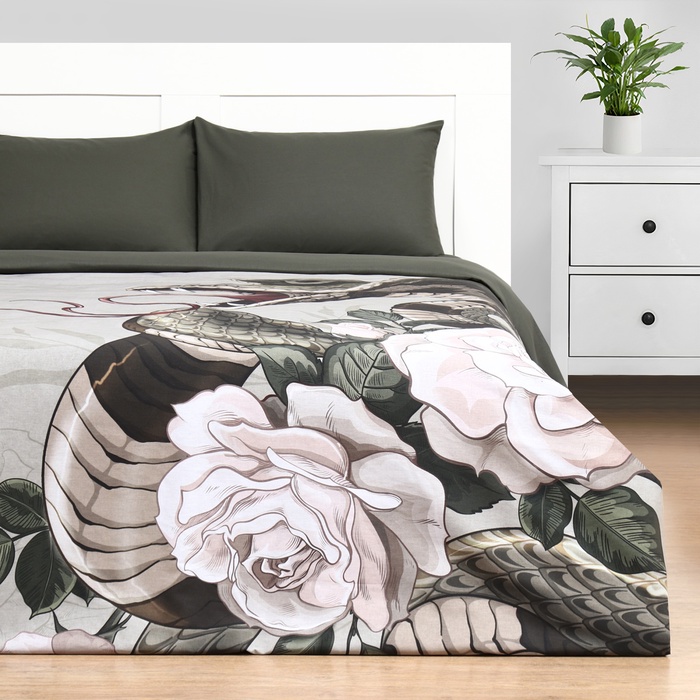 

Постельное бельё "Этель" 1.5 сп Snake and roses 143х215 см, 150х214 см, 50х70 см - 2 шт, бязь