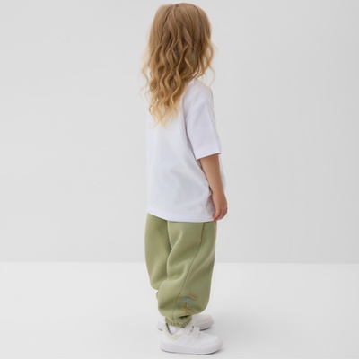 Брюки для девочки с начёсом MINAKU: Exclusive print, оливковые, Oversize рост 152 см