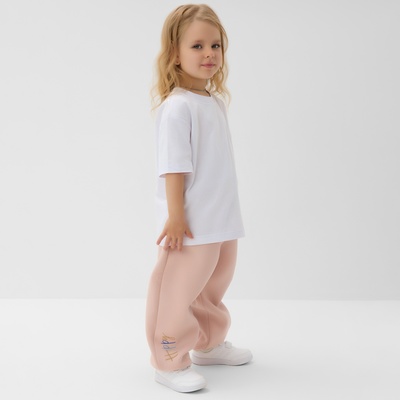 Брюки для девочки с начёсом MINAKU: Exclusive print, пудровые, Oversize рост 122 см