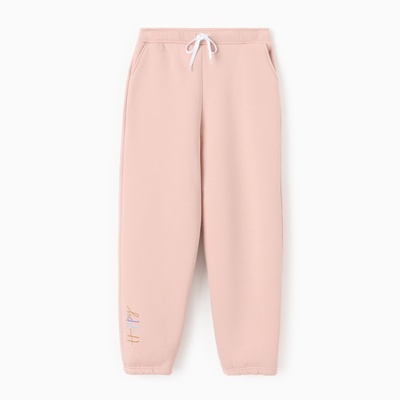 Брюки для девочки с начёсом MINAKU: Exclusive print, пудровые, Oversize рост 122 см