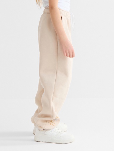 Брюки для девочки с начёсом MINAKU: Exclusive print, бежевые, Oversize рост 122 см