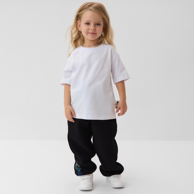 Брюки для девочки с начёсом MINAKU: Exclusive print, чёрные, Oversize рост 110 см