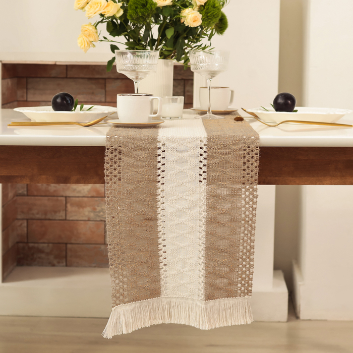 Дорожка «Этель. Сканди узор», коричневая, 32×150 см, 50% хлопок, 50% лён - Фото 1