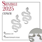 Серьги металл «Змея» большая, цвет серебро - фото 76556