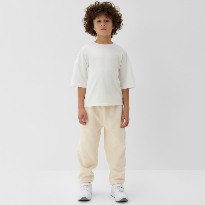 Брюки флисовые детские MINAKU: Fleece Soft, бежевые, рост 128 см