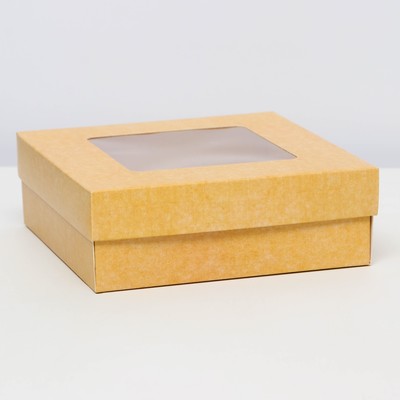Коробка подарочная складная, упаковка, крышка - дно, с окном, крафт, 15×15×5 см