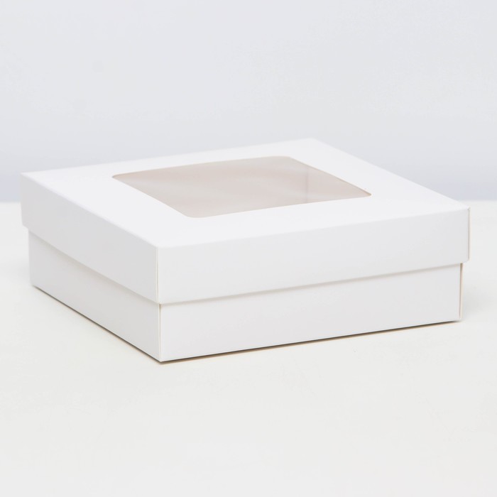 Коробка складная, крышка-дно,с окном, белая, 15 х 15 х 5 см - Фото 1