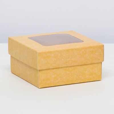 Коробка подарочная складная, упаковка, крышка - дно, с окном, крафт, 10×10×5 см
