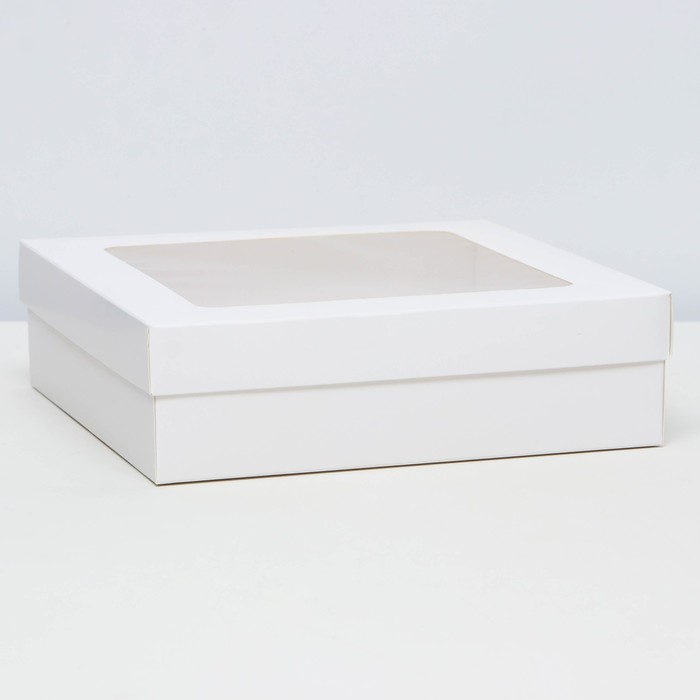 Коробка складная, крышка-дно,с окном, белая, 23 х 23 х 6,5 см - Фото 1