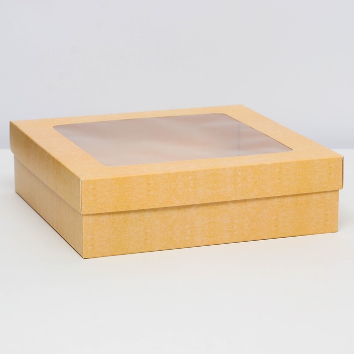 Коробка складная, крышка-дно,с окном, крафт, 23 х 23 х 6,5 см - Фото 1