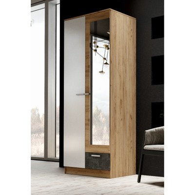 Шкаф прямой двухстворчатый «Адель», 800×470×2095 мм, цвет дуб вотан/белый гладкий