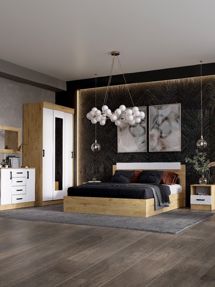 Спальный гарнитур «ЭКО», комплект 6 предметов, цвет белый/дуб вотан - Фото 1