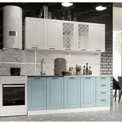 Кухня прямая «Агава», со столешницей, 2000×600 мм, цвет акация белая/аква