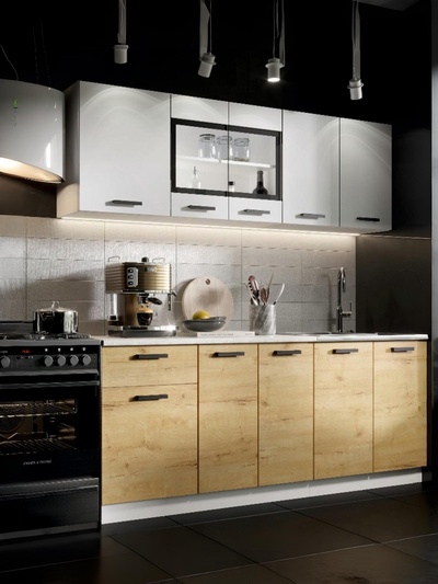 Кухня прямая «Хозяюшка», со столешницей, 2000×600 мм, цвет белый гладкий/дуб вотан