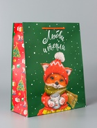 Пакет подарочный новогодний ламинированный «Лисёнок», 26×32×12 см - Фото 4