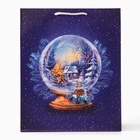 Пакет подарочный новогодний ламинированный «Стеклянный шар», на синем, 26×32×12 см - Фото 3