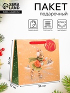 Пакет подарочный новогодний ламинированный «Зайка на льду», люкс, 36×32×12 см - Фото 1