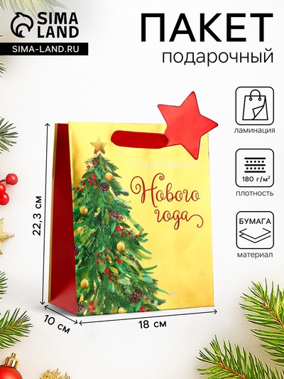 Пакет подарочный новогодний, с тиснением «Счастливого Нового года», люкс, 18×22.3×10 см